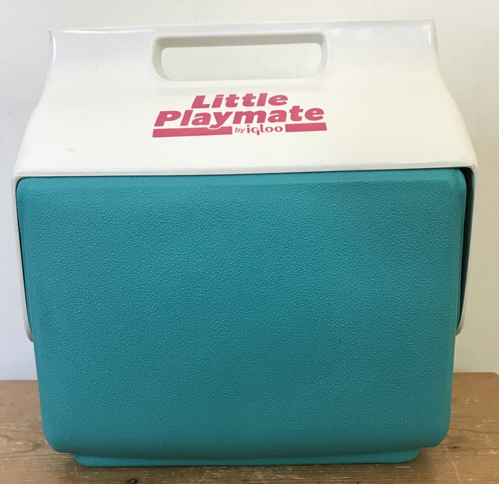 Vintage 90s Igloo Little Playmate Teal Aqua Blue Pink Small Drink Beach Cooler